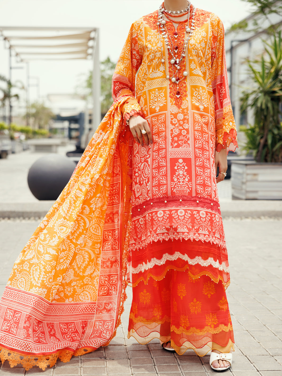 Almirah Orange Cambric 3Pc Unstitched - ALP-3PS-2210