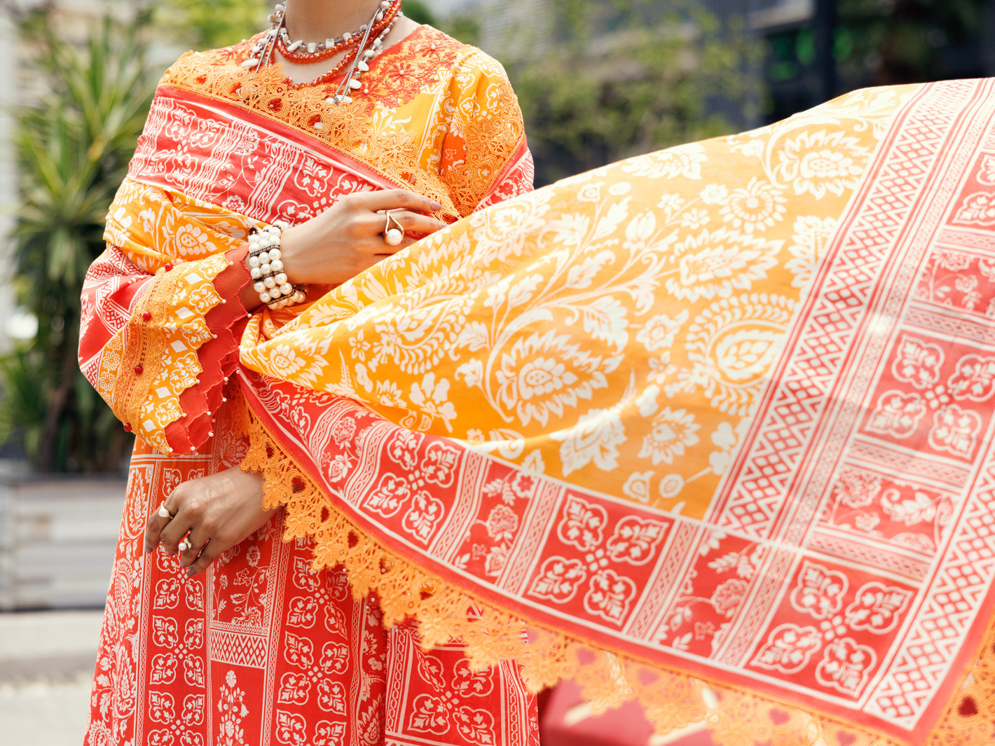 Almirah Orange Cambric 3Pc Unstitched - ALP-3PS-2210
