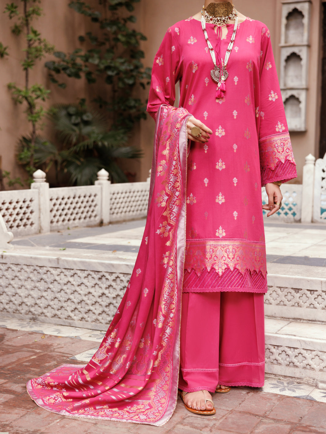 Almirah Fuchsia Viscose Jacquard 3Pc Unstitched - ALP-3PS-2228