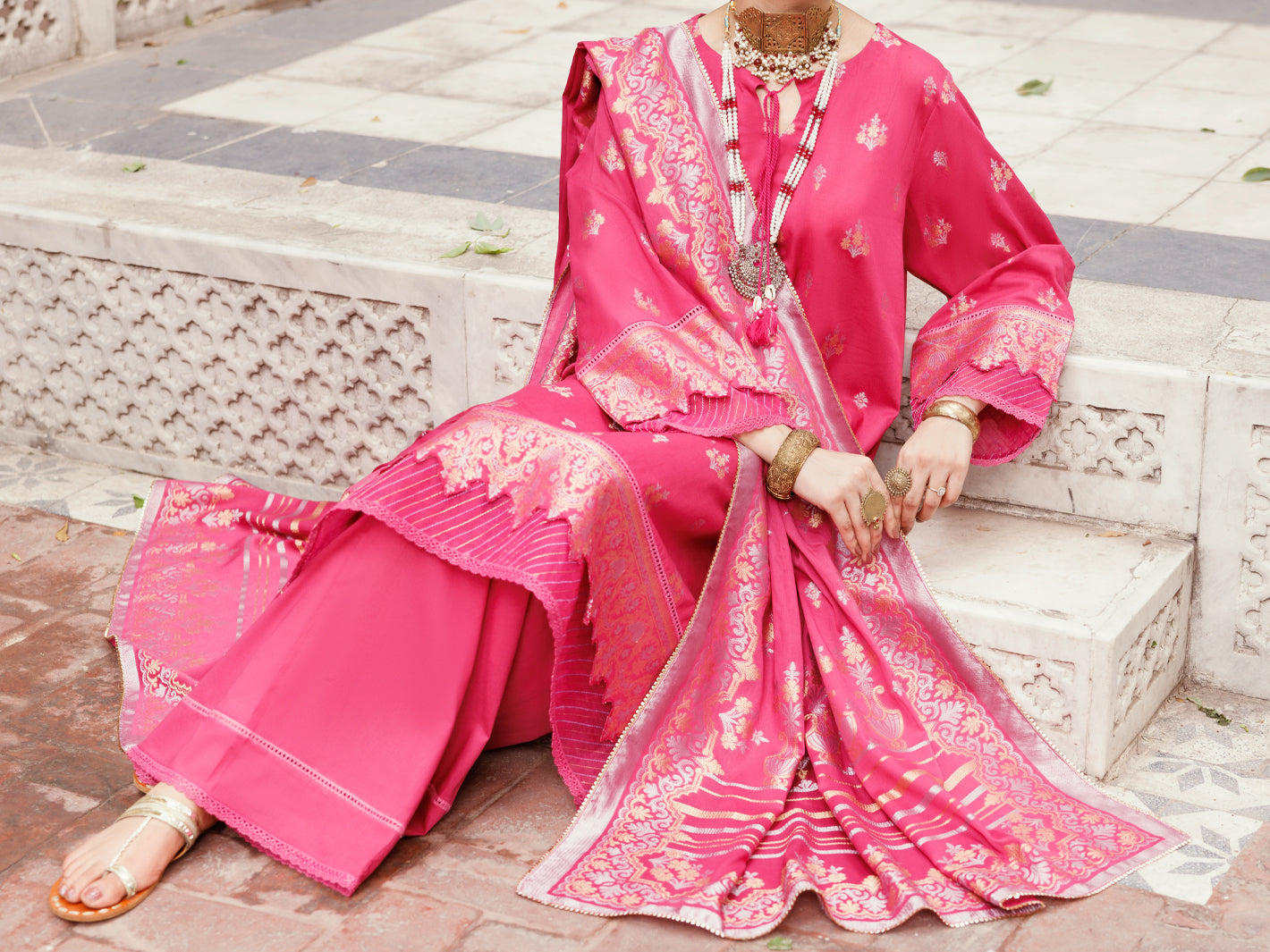 Almirah Fuchsia Viscose Jacquard 3Pc Unstitched - ALP-3PS-2228