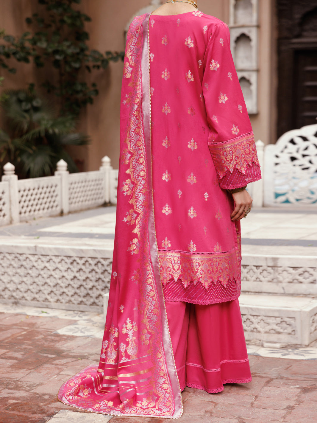 Almirah Fuchsia Viscose Jacquard 3Pc Unstitched - ALP-3PS-2228