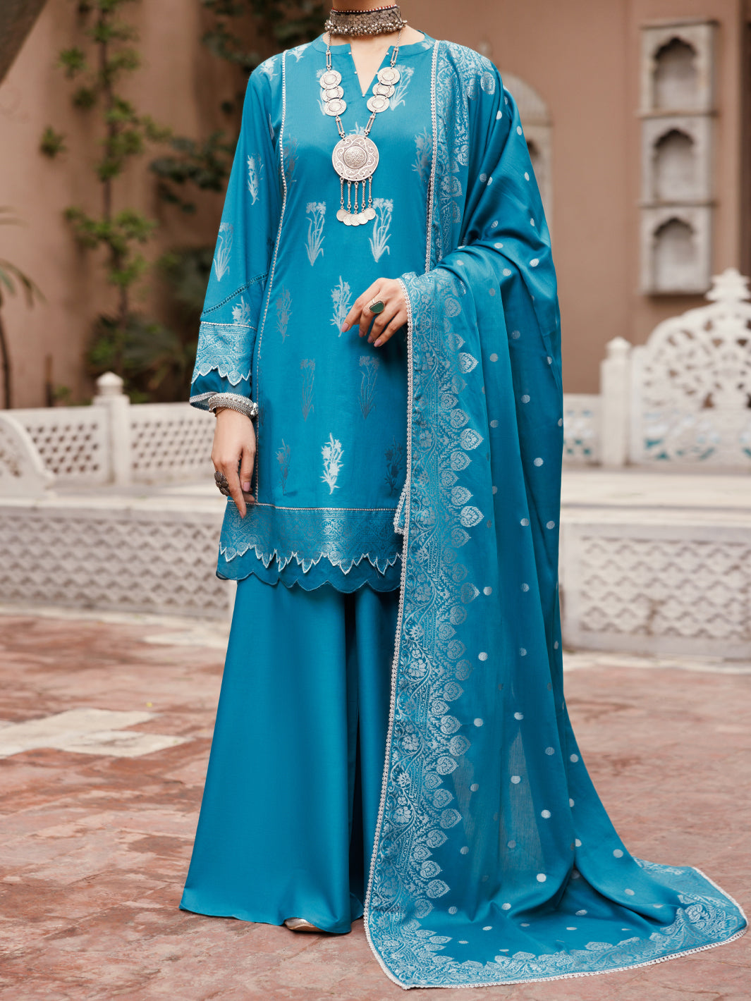 Almirah Teal Yarn Dyed Jacquard 3Pc Unstitched - ALP-3PS-2230
