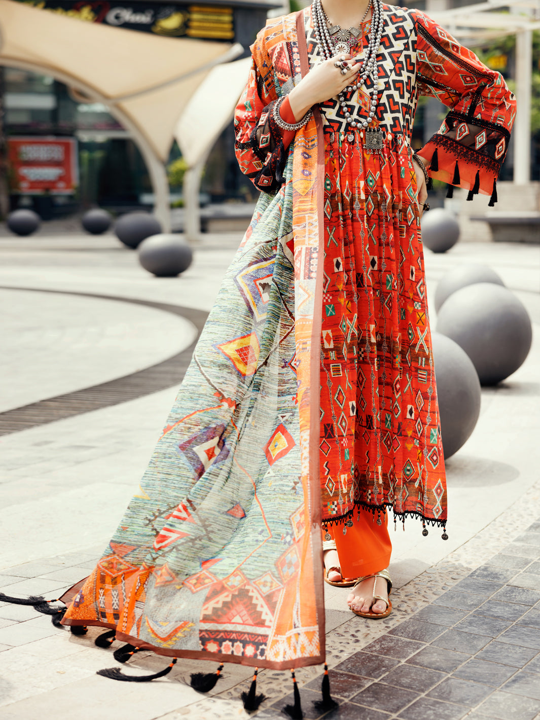 Almirah Orange Cambric 2Pc Unstitched - ALP-2PS-SLKD-UN-2268