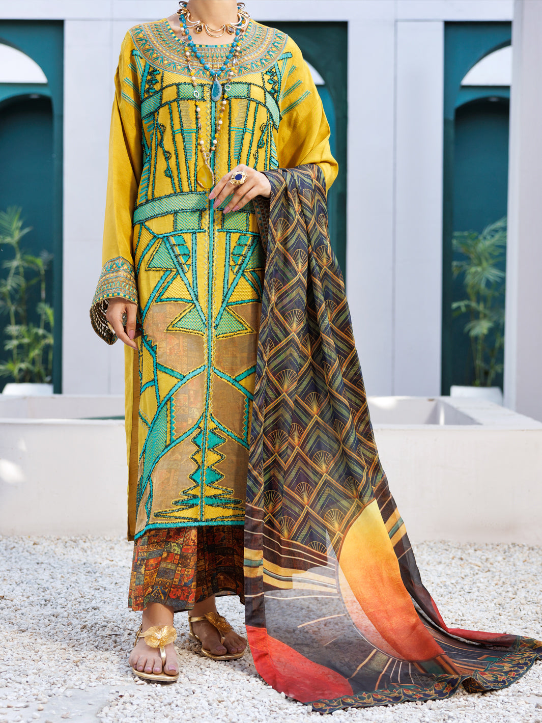 Almirah Yellow Raw Silk Formal 3Pc Stitched - AL-3PS-LS-546