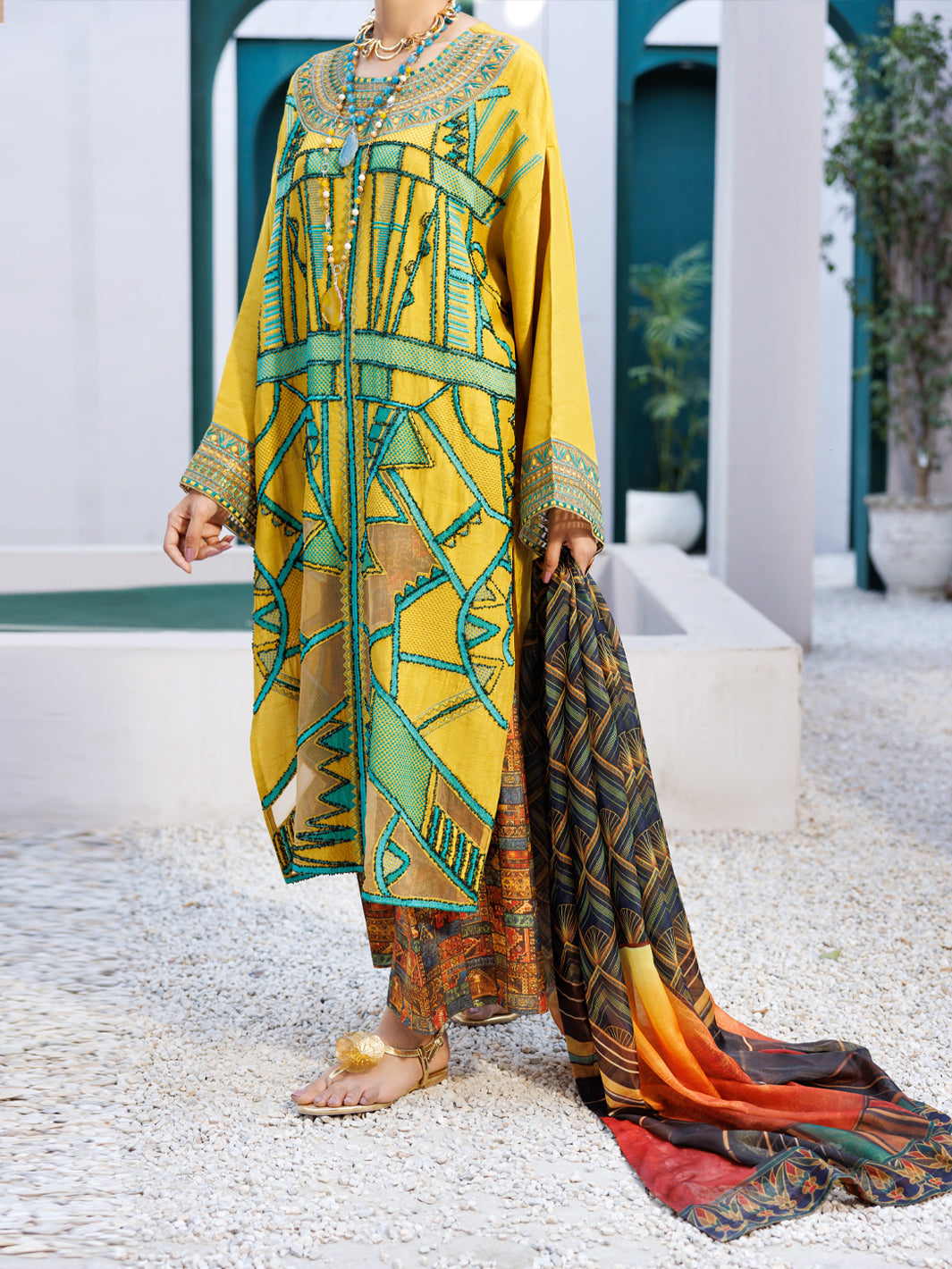 Almirah Yellow Raw Silk Formal 3Pc Stitched - AL-3PS-LS-546