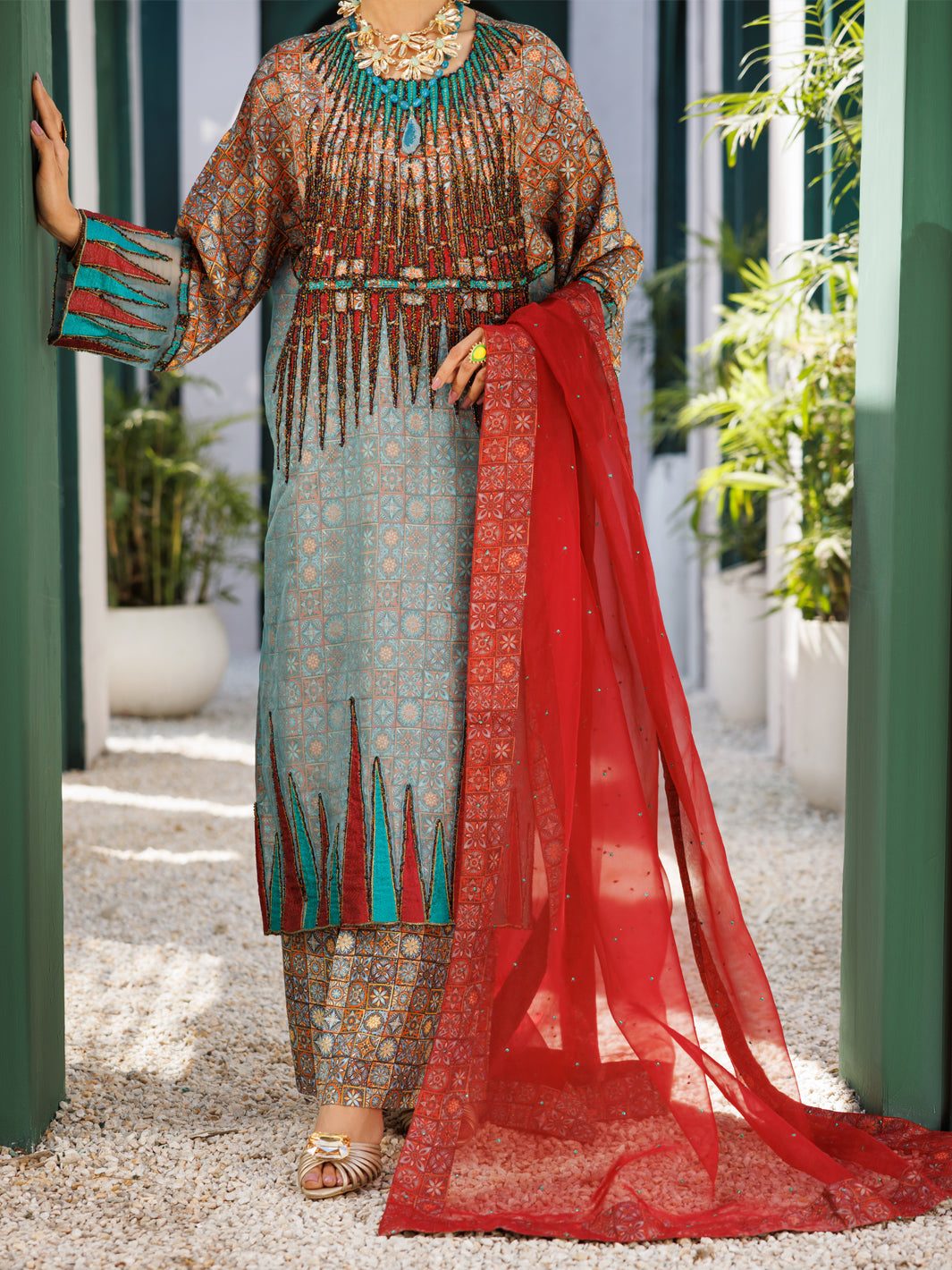 Almirah Multicolor Raw Silk Formal 3Pc Stitched - AL-3PS-LS-547
