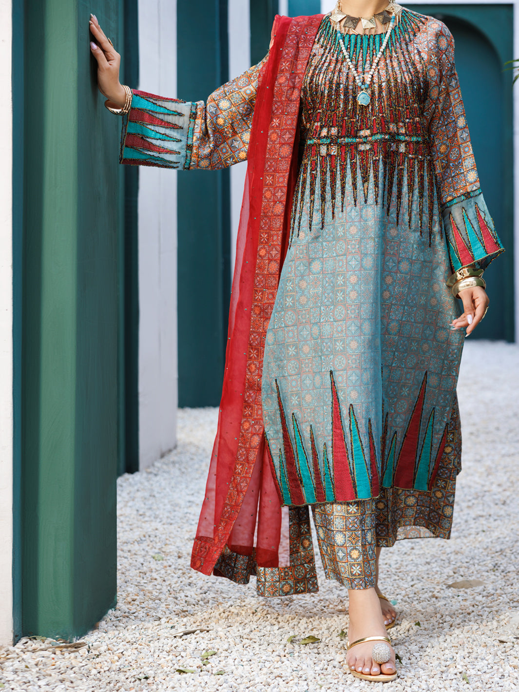 Almirah Multicolor Raw Silk Formal 3Pc Stitched - AL-3PS-LS-547