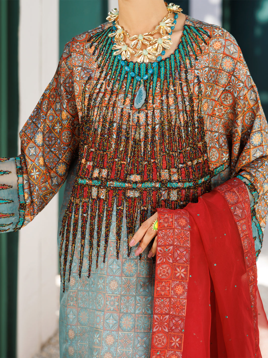 Almirah Multicolor Raw Silk Formal 3Pc Stitched - AL-3PS-LS-547