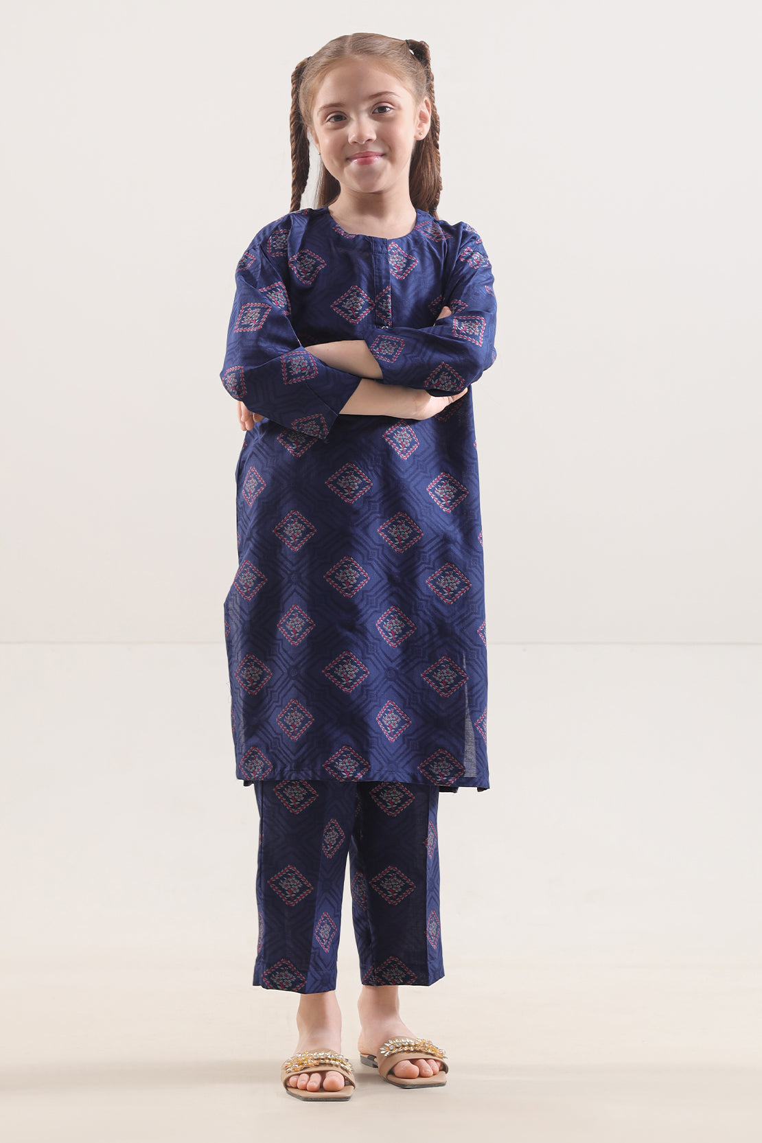 Saya Stitched Cotton Jacquard Shirt/trouser For Kids