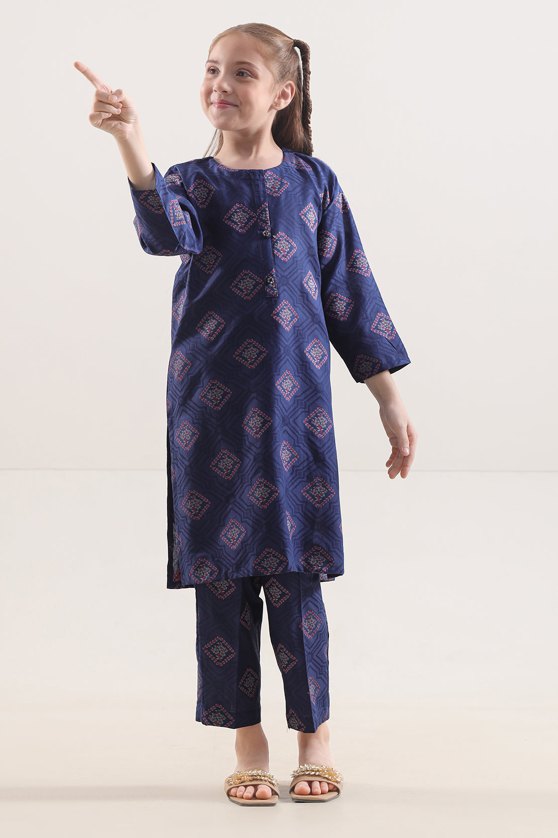 Saya Stitched Cotton Jacquard Shirt/trouser For Kids
