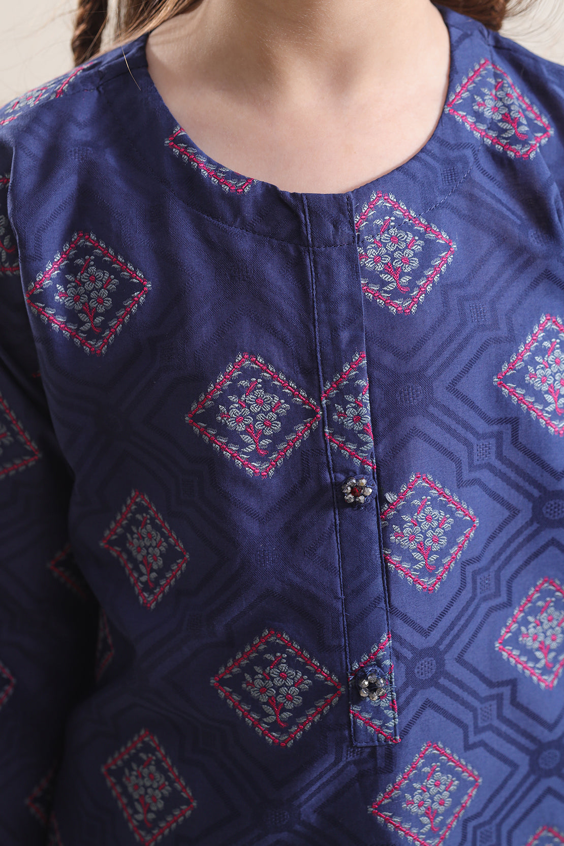 Saya Stitched Cotton Jacquard Shirt/trouser For Kids