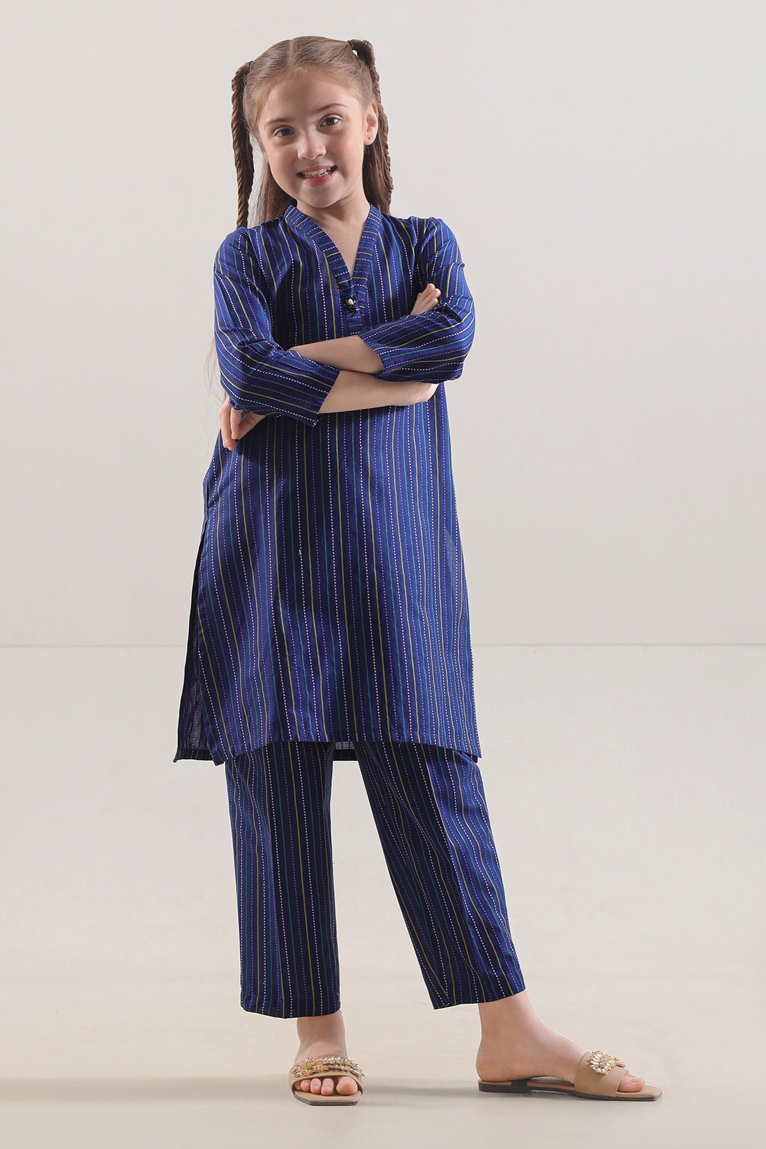 Saya Stitched Cotton Jacquard Shirt/trouser For Kids