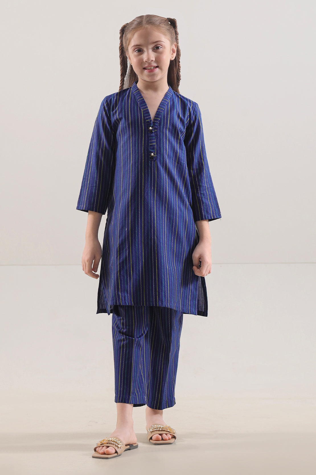 Saya Stitched Cotton Jacquard Shirt/trouser For Kids
