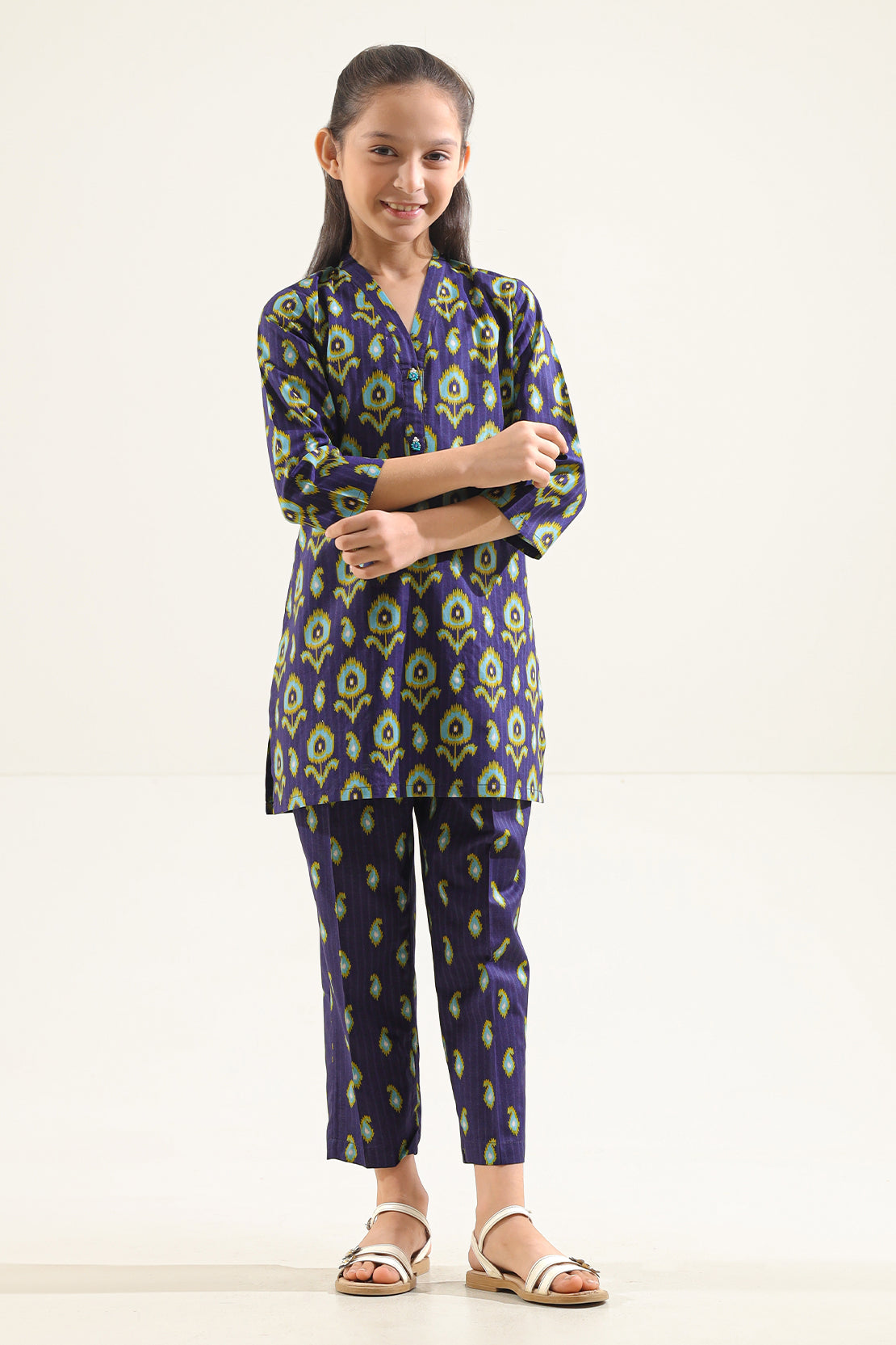 Saya Printed Strip Lawn Stitched 2 Piece (Shirt/Trouser)  For Kids