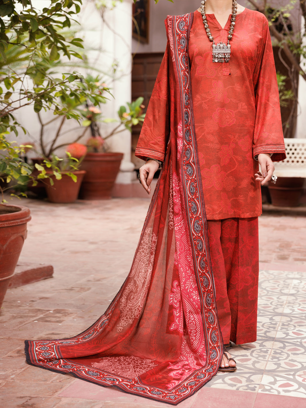 Almirah Maroon Cambric 3Pc Stitched - ALP-3PS-2137