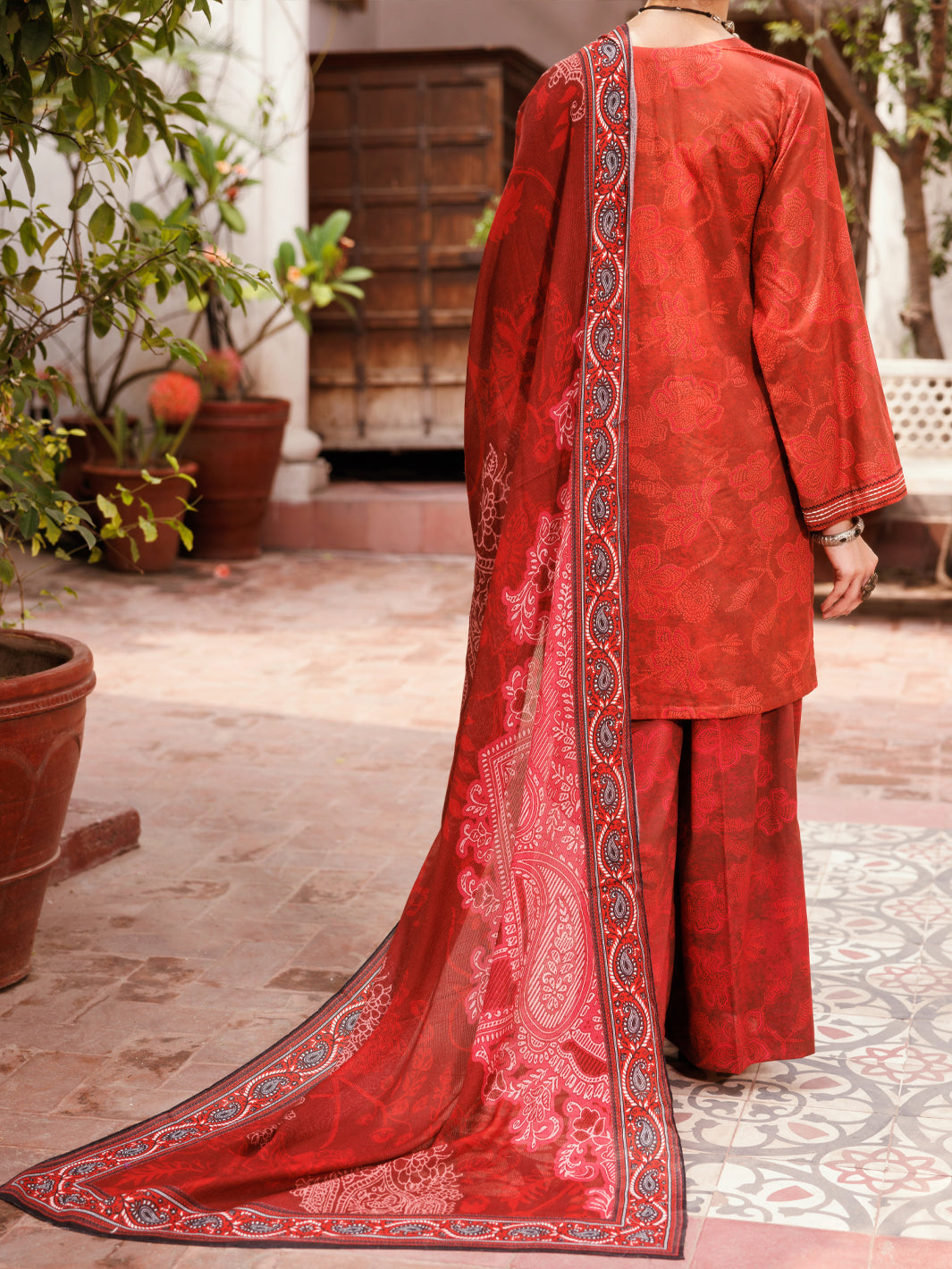 Almirah Maroon Cambric 3Pc Stitched - ALP-3PS-2137