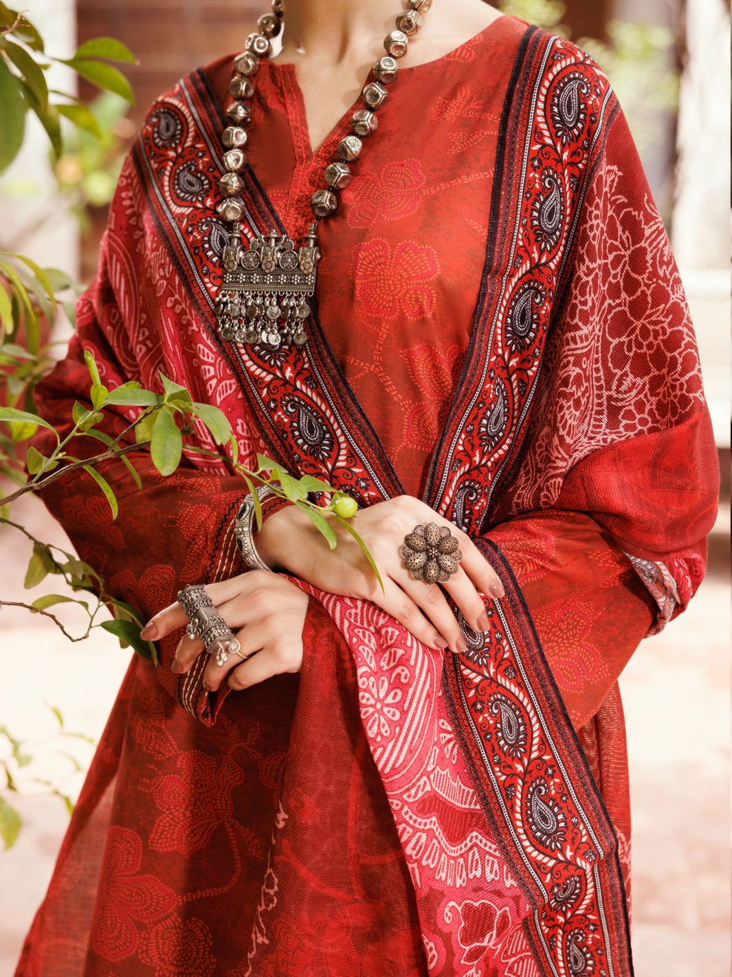 Almirah Maroon Cambric 3Pc Stitched - ALP-3PS-2137