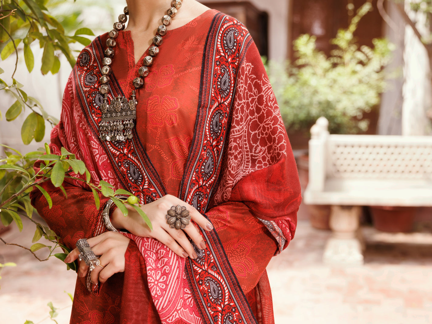 Almirah Maroon Cambric 3Pc Stitched - ALP-3PS-2137