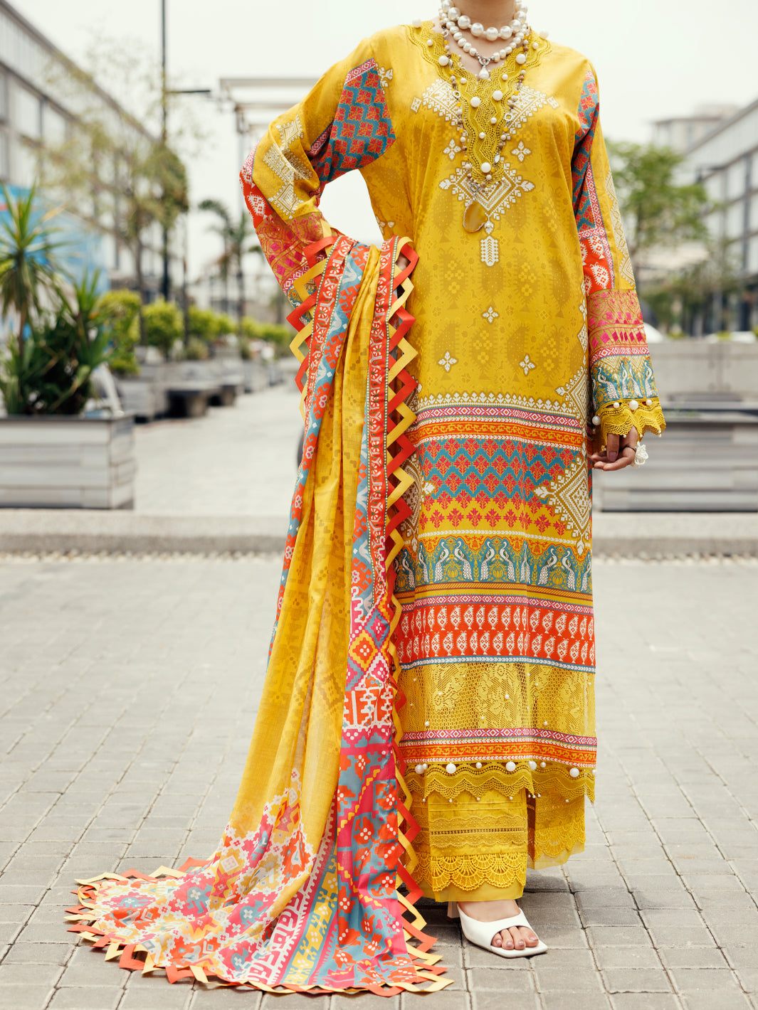 Almirah Yellow Cambric 3Pc Unstitched - ALP-3PS-2205